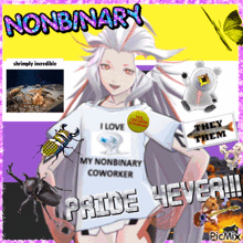 a picture of a girl with a shirt that says " nonbinary "