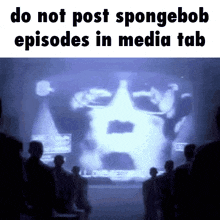 a group of people are watching a spongebob episode