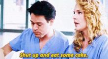 Greys Anatomy George Omalley GIF - Greys Anatomy George Omalley Shut Up And Eat Some Cake GIFs