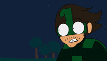 a cartoon character wearing a green mask with a number 1 on it