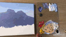 a painting is being painted on a canvas with the words made in animotica on the bottom