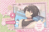 a picture of a boy with the words sweet love on the bottom right