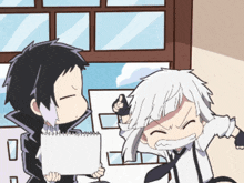 two anime characters are standing next to each other