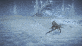 a dragon is flying over a snowy field