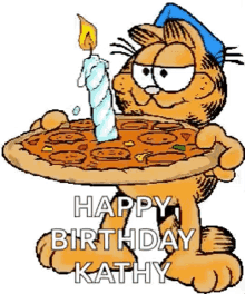 Garfield Pizza GIF - Garfield Pizza Happy Birthday Kathy GIFs