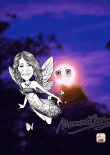 a cartoon of a woman with fairy wings and the word moments on the bottom right