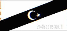 a black stripe with a crescent moon and star and the word oguzeli