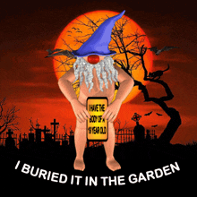 an illustration of a naked gnome holding a sign that says i have the body of a 19 year old