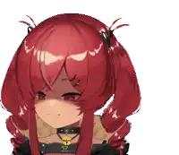 a girl with red hair is wearing a choker with a bell on it