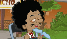 a cartoon character is driving a car in front of a sign that says " comedy central "