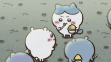 a cartoon drawing of a cat holding a bowl of food