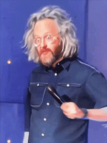 a man with glasses and a beard is holding a brush in his hand
