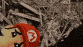 a video game character with a red hat with the number 3 on it .