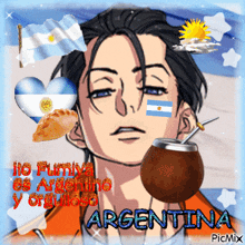 a picture of a man with argentina written on his face