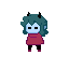 a pixel art drawing of a devil with horns and a red sweater .