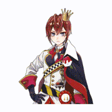 a cartoon character with a crown on his head is surrounded by greenery