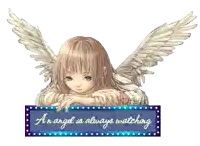 a sign that says an angel is always watching next to a girl with wings