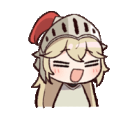 a cartoon drawing of a girl wearing a knight 's helmet and making a funny face .