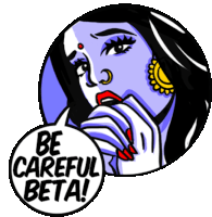 Worried Woman Saying "Be Careful Son" In Hindi Sticker - Obscure Emotions Be Careful Beta Worried Stickers