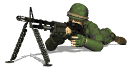 a cartoon soldier is laying on the ground with a machine gun .