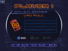 a player 1 saved games screen shows a red phone