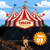 a poster for the circus pataterry with a ticket for 1 dollar
