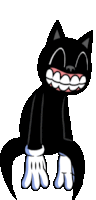 a black cartoon cat with white teeth is sitting on a white background .