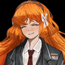 a drawing of a girl with orange hair wearing a suit and tie