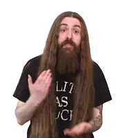 a man with long hair and a beard is wearing a black shirt that says lit as jch