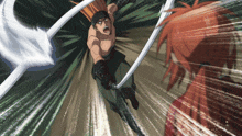 a cartoon of a man holding a sword in the air