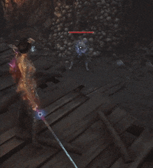 a video game screen shows a monster with a red circle around it