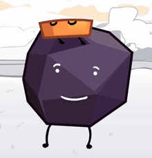 a cartoon drawing of a purple object with a smiley face