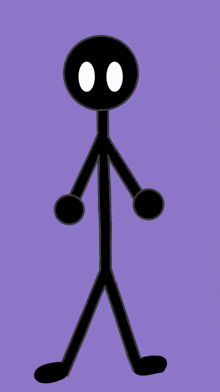 a stick figure with a purple background and two white eyes
