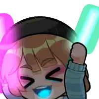 a cartoon character is giving a thumbs up with a light stick in her hand