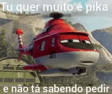 a cartoon helicopter is flying over a mountain with a mountain in the background .
