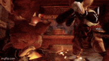 a video game character is being attacked by another character