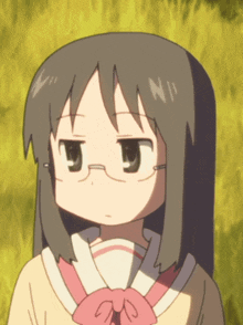 a drawing of a girl with glasses and the letter n on her head
