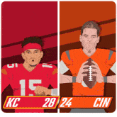 two football players one from kc and one from cin are shown