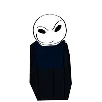 a black and white drawing of a cartoon character with a smiley face