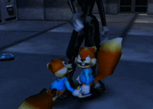 a couple of cartoon characters standing next to each other one of which is a fox