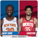 two basketball players from new york and houston are on a poster