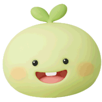 a green cartoon character with a smiling face and a wink