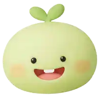 a green cartoon character with a smiling face and a wink