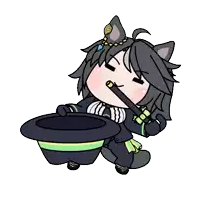 a drawing of a cat holding a top hat and a wand