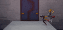 a couple of cartoon characters standing next to each other