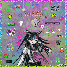 a picture of a girl with horns and the words " you rock "