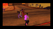 a screenshot of a video game shows a group of people standing on the street