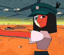 a cartoon character is wearing a hat and holding a hammer