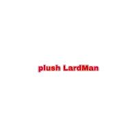 a white background with the words plush lardman in red