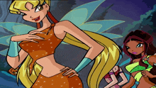 a cartoon of a girl with wings standing next to another girl with wings